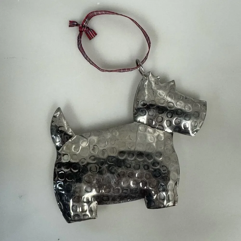 Scottie Dog Scottish Terrier Metal Christmas Ornament Silver Holiday Tree Decor
